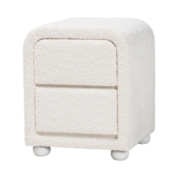 Baxton Studio Bonilla Modern White Teddy-Bear Fabric and Rubberwood 2-Drawer Nightstand
